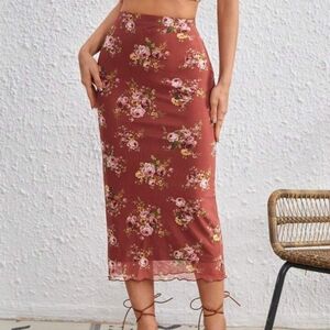 SHEIN Floral Pencil Skirt in Rust